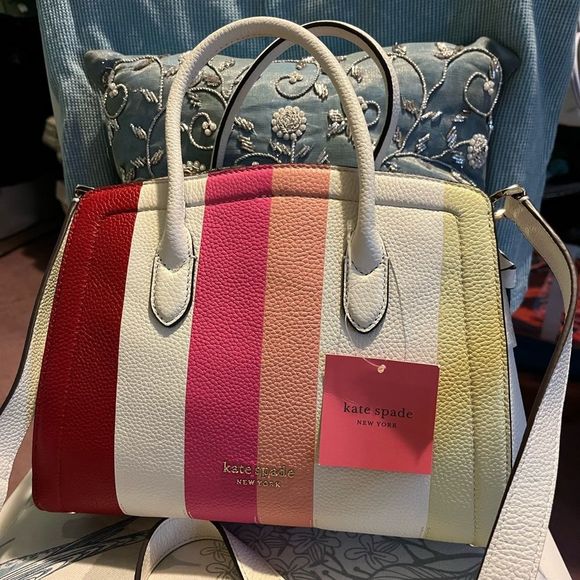 Kate Spade Striped Leather Satchel Crossbody - Picture 4 of 16